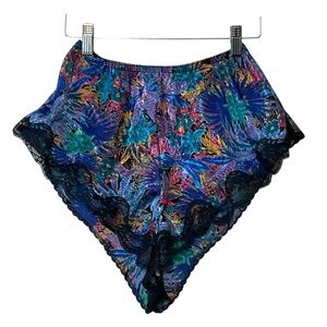 VINTAGE sz Small Pajama Bottoms Lace Trim High Leg High Waist Multi Pattern